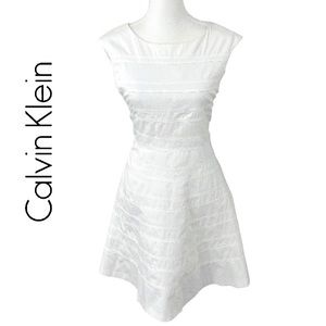 Calvin Klein White Cotton Striped Fit Flare Dress